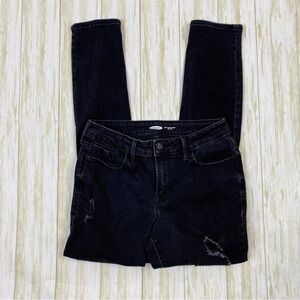 Old Navy Black Pop Icon Skinny Mid Rise Distressed Denim Jeans